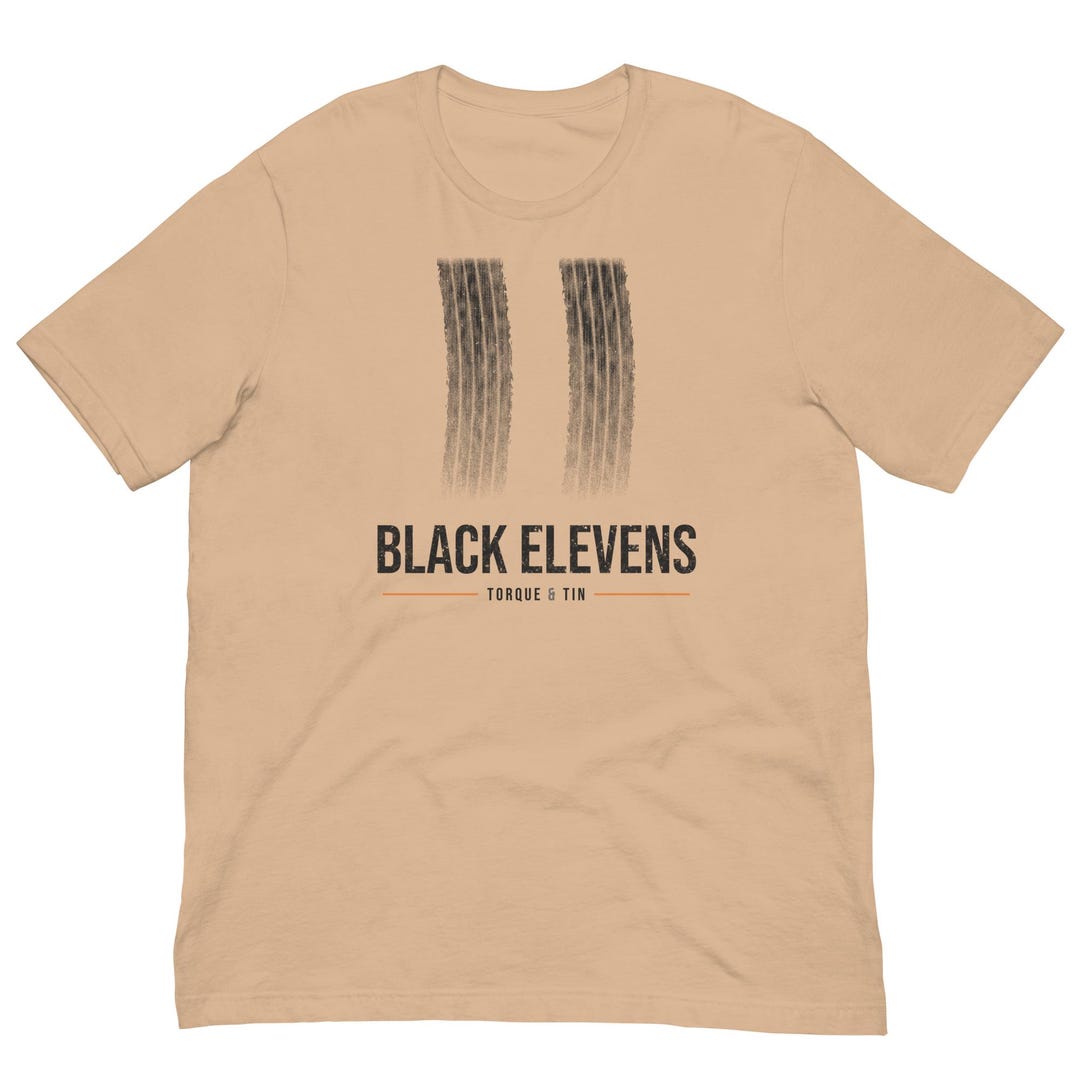 Black Elevens burnout tyre marks t-shirt for petrolheads